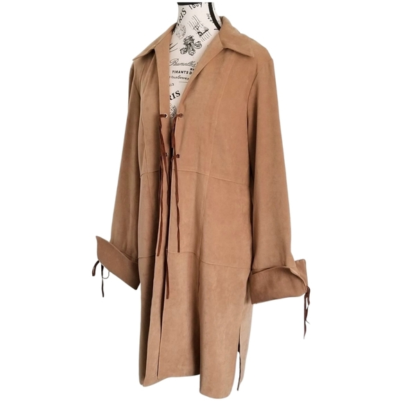 90s tan boho chic cardigan with leather lace details - Picture 3 of 4